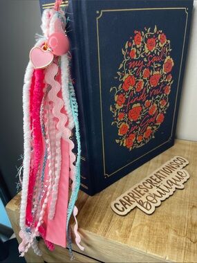 Pink & Aqua bible Tassel Bookmark with Heart Charm